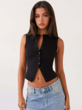 Women's Summer Y2K Slim Sleeveless Round Neck Ribbed Button Vest