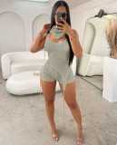 Spring Sexy Backless Knitting Three-Piece Shorts Set