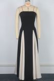 Fashionable Women's Sexy Contrast Patchwork Strapless Long Evening Dress