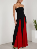 Fashionable Women's Sexy Contrast Patchwork Strapless Long Evening Dress