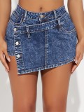 Women's Asymmetric Button Decoration Denim Shorts