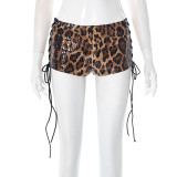 Women's Spring Leopard Hollow Cross Tie Low-Waist Sequin Casual Shorts