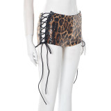 Women's Spring Leopard Hollow Cross Tie Low-Waist Sequin Casual Shorts