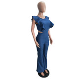 Spring Women's Ruffled Denim Jumpsuit