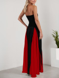 Fashionable Women's Sexy Contrast Patchwork Strapless Long Evening Dress