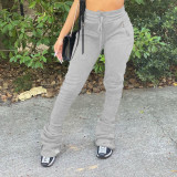 Women's Sports Casual Zipper Pockets Drawstring Fleece Fabric Pants