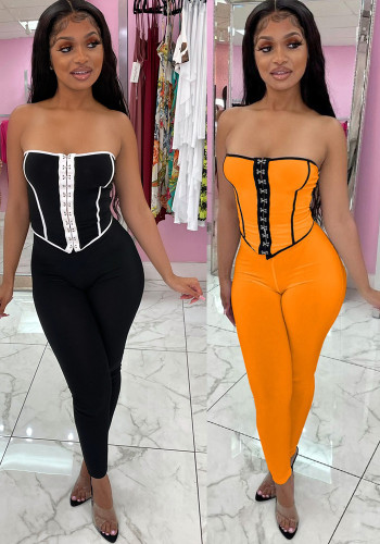 Women's Color Matching Low Back Vest Top and Pants Two-Piece Set