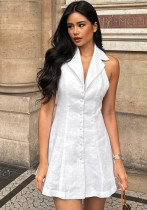 Linen Halter Neck Sexy Low Back Spring/Summer Short Dress Linen Halter Neck Sexy Low Back Spring/Summer Short Dress