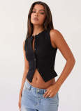 Women's Summer Y2K Slim Sleeveless Round Neck Ribbed Button Vest