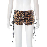 Women's Spring Leopard Hollow Cross Tie Low-Waist Sequin Casual Shorts