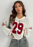 Fashion Casual Street Trend Print V-Neck Long Sleeve Knitted Sweater