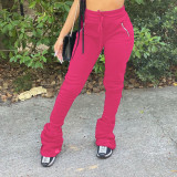 Women's Sports Casual Zipper Pockets Drawstring Fleece Fabric Pants