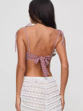 Summer Sexy Lace-Up Low Back Plaid Strap Vest Top for Women