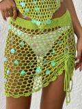 Women Holidays Beach Sequin Patchwork Irregular Drawstring Lace-Up Skirt Hollow Skirt