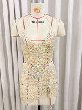 Women Holidays Beach Cover-up Sequin Patchwork Irregular Strap Sexy Bikini Top