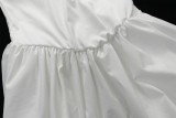 Women Summer Off Shoulder V Neck Pleated Raglan Sleeve Sexy Backless Dress
