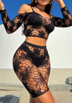 Women Black Strapless Long Sleeve Sexy Lingerie Set