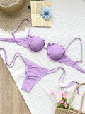 Women Solid Sexy Strapless Lace-Up Two Piece Set Swimsuit