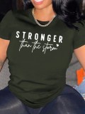 Women Summer Letter Print Short Sleeve Solid Round Neck T-Shirt