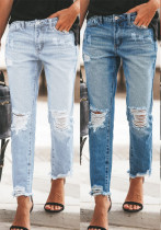 Women Ripped non-elastic Denim Pants Women Ripped non-elastic Denim Pants