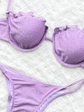 Women Solid Sexy Strapless Lace-Up Two Piece Set Swimsuit