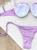 Women Solid Sexy Strapless Lace-Up Two Piece Set Swimsuit
