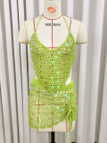 Women Holidays Beach Cover-up Sequin Patchwork Irregular Strap Sexy Bikini Top