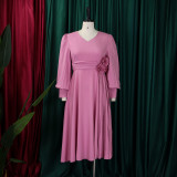 Plus Size Spring Elegant Solid Dress for Women