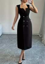 Women Summer V-Neck Slit Dress Women Summer V-Neck Slit Dress