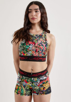 Women Printed Yoga Tank Shorts Two Piece Set