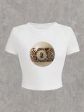 Women Round Neck Casual printed short-sleeved T-shirt