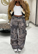 Plus Size Women Cargo Denim Pant