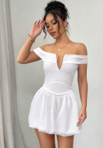Women Summer Off Shoulder V Neck Pleated Raglan Sleeve Sexy Backless Dress Women Summer Off Shoulder V Neck Pleated Raglan Sleeve Sexy Backless Dress