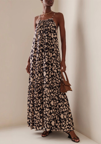 Women Printed Backless Holidays Strap Dress