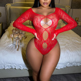 Women long sleeve Ripped mesh hollow backless one-piece sexy lingerie