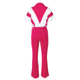 Casual Elastic Slim Waist Color Block Patchwork Sports Two Piece Pants Set for Women