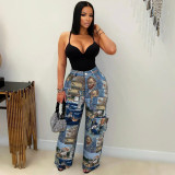 Casual Women's Fashion Trend Jacquard Multi-Pocket Cargo Pants