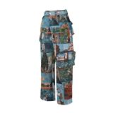 Casual Women's Fashion Trend Jacquard Multi-Pocket Cargo Pants