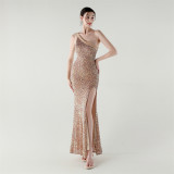 One-Shoulder Sequined Fishtail Evening Dress for Formal Parties