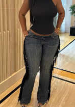 Women's Fashion Fringe High Waist Straight Denim Pants Women's Fashion Fringe High Waist Straight Denim Pants