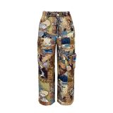 Casual Women's Fashion Trend Jacquard Multi-Pocket Cargo Pants