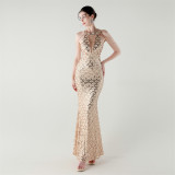 Elegant Chain-Decorated Fishtail Sequin Evening Dress for Formal Ceremonies