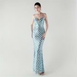 Deep V Strap Slim Fishtail Formal Party Evening Dress