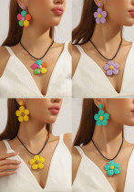 Bohemian Earrings Candy Color Women’s Earrings Raffia Braided Flower Necklace
