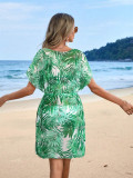 Leaf Print Beach Holidays Dress  Sunscreen Cover-Up