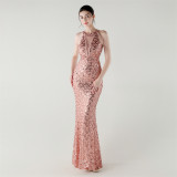 Elegant Chain-Decorated Fishtail Sequin Evening Dress for Formal Ceremonies