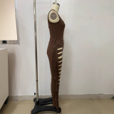Fashion Sleeveless Bodysuit Cut Tassel and Tight Pants Set for Women
