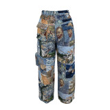 Casual Women's Fashion Trend Jacquard Multi-Pocket Cargo Pants