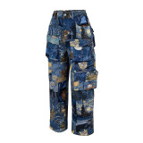 Casual Women's Fashion Trend Jacquard Multi-Pocket Cargo Pants