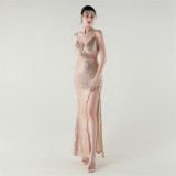 Slim Fit Sequin Evening Dress for Formal Dinners